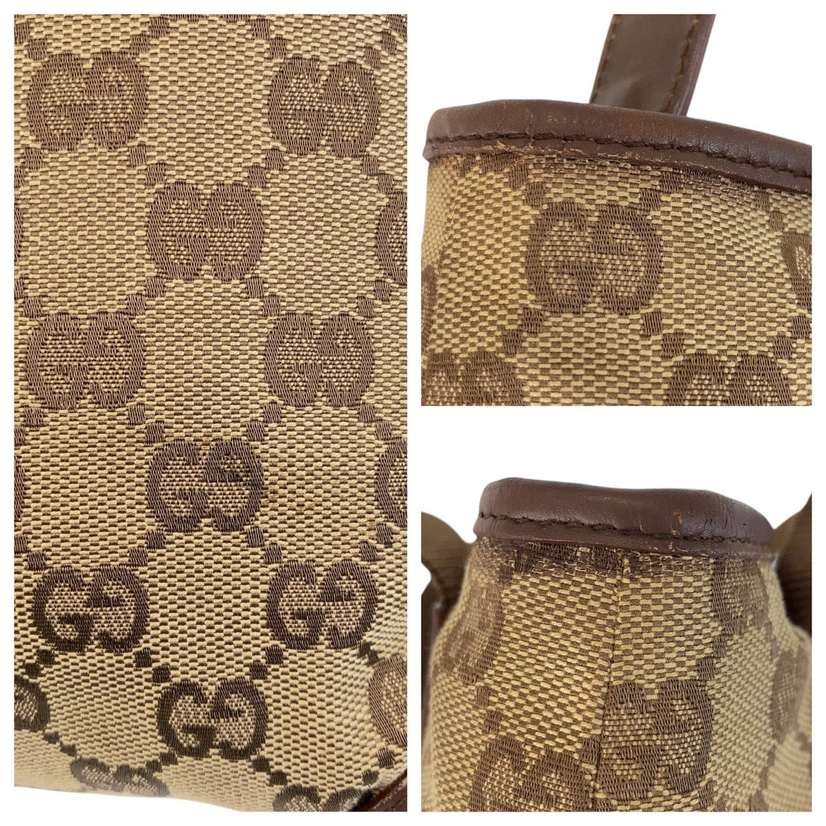 GUCCI Tote Bag 019 0402 GG canvas, leather Brown beige Tote Bag Shoulder Bag Women Used