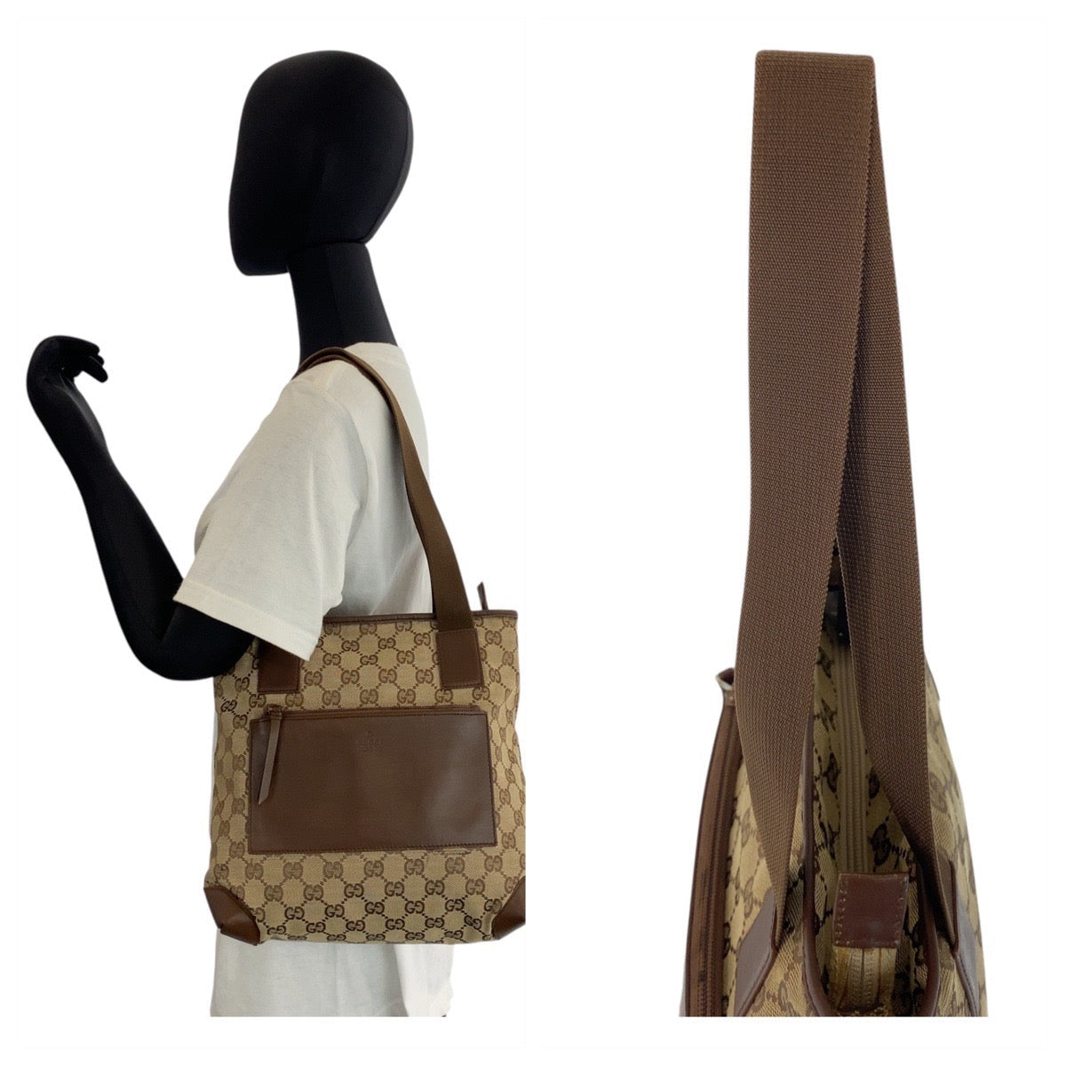 GUCCI Tote Bag 019 0402 GG canvas, leather Brown beige Tote Bag Shoulder Bag Women Used