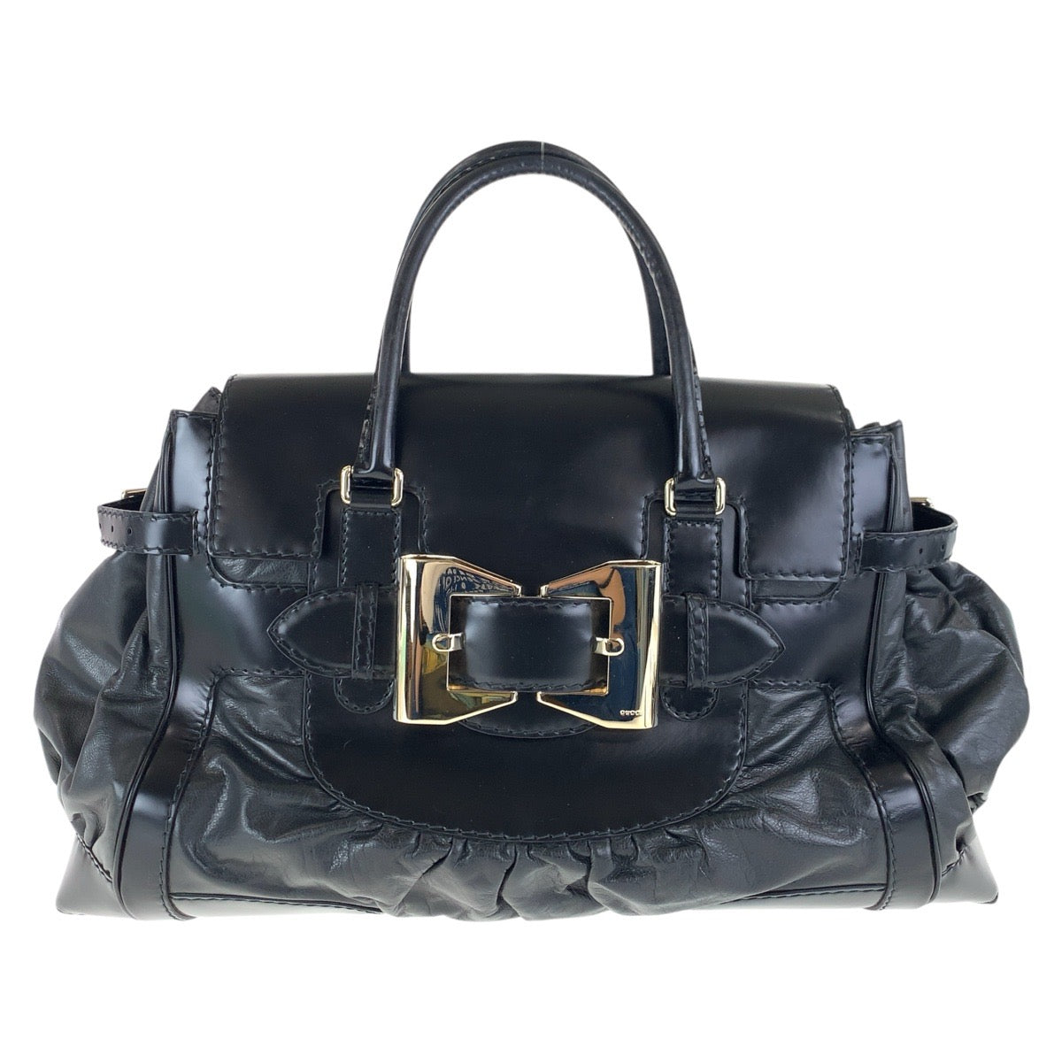 GUCCI Tote Bag 189881 leather Black GoldMetal Tote Bag handbag Queen Women Used