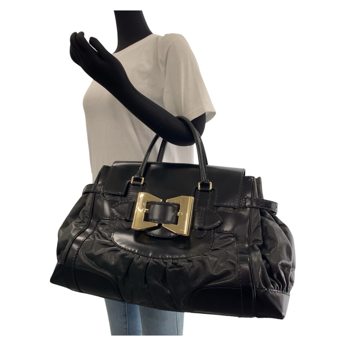 GUCCI Tote Bag 189881 leather Black GoldMetal Tote Bag handbag Queen Women Used