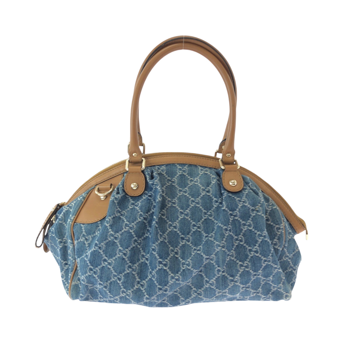 GUCCI Handbag denim Blue Brown Gold Metal Handbag Tote Bag Shoulder Bag Sukey Women Used