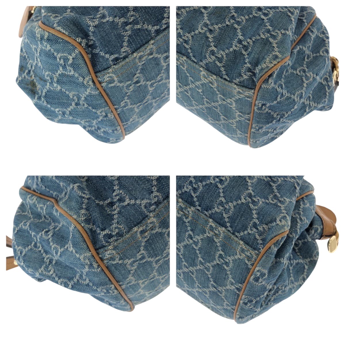 GUCCI Handbag denim Blue Brown Gold Metal Handbag Tote Bag Shoulder Bag Sukey Women Used