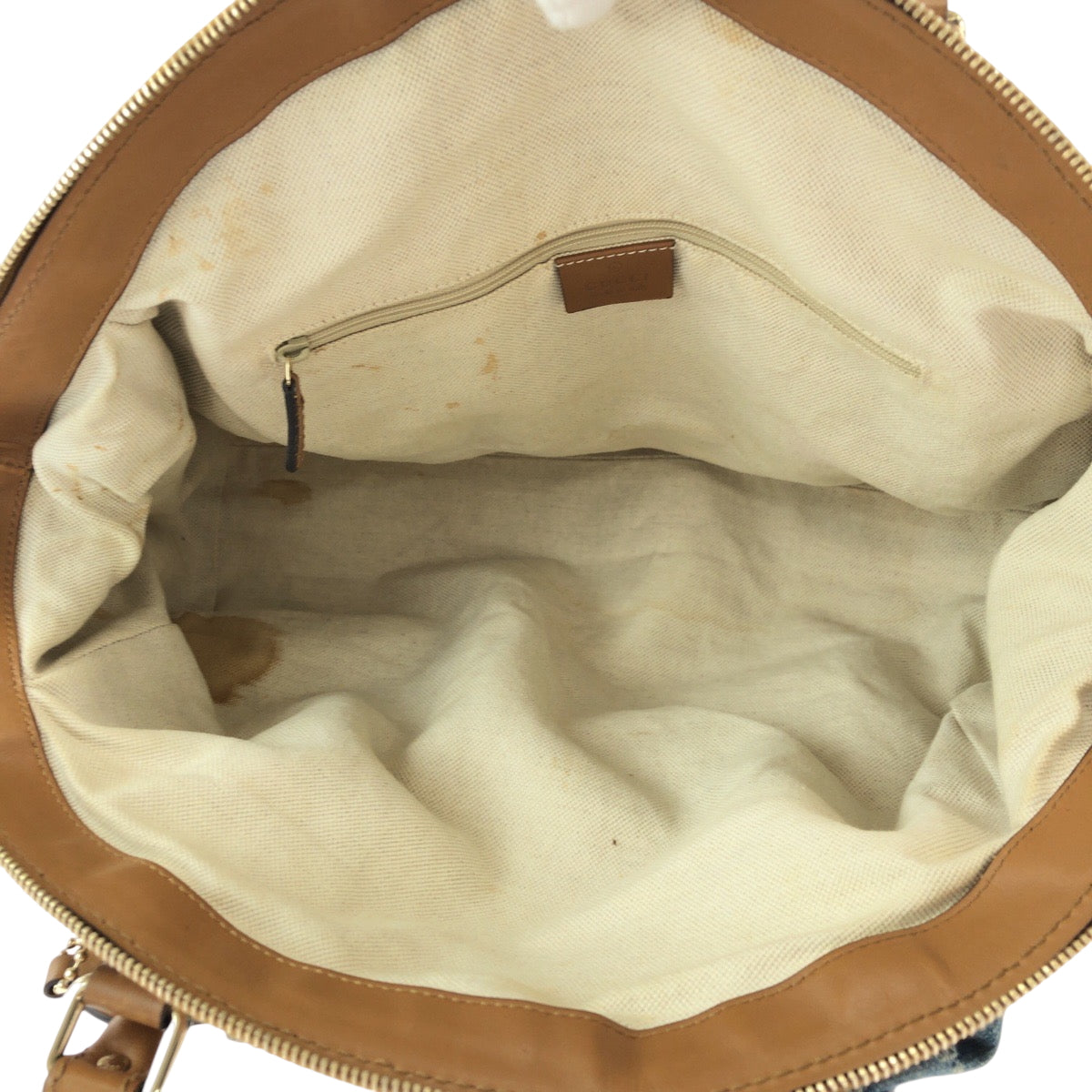 GUCCI Handbag denim Blue Brown Gold Metal Handbag Tote Bag Shoulder Bag Sukey Women Used