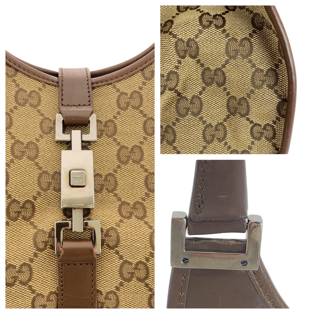 GUCCI Shoulder Bag 0021067 GG canvas, leather Beige brown Jackie Women Used