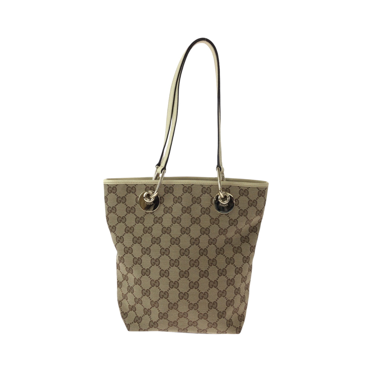 GUCCI Tote Bag 120840 GG canvas Brown Ivory Gold Metal Tote Bag Shoulder Bag Women Used