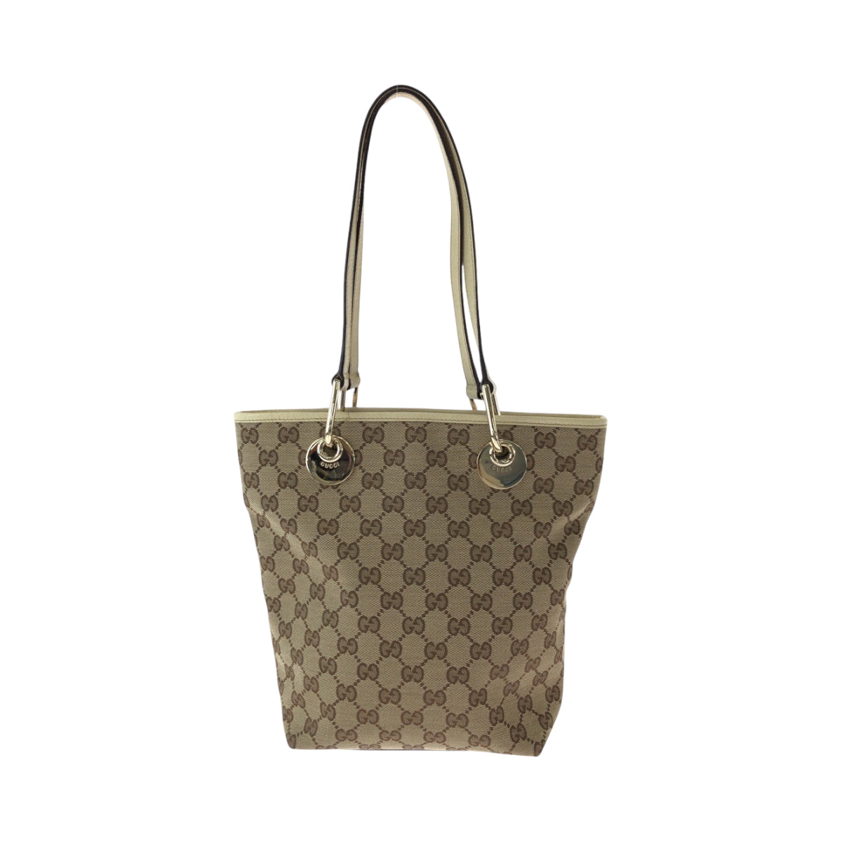 GUCCI Tote Bag 120840 GG canvas Brown Ivory Gold Metal Tote Bag Shoulder Bag Women Used