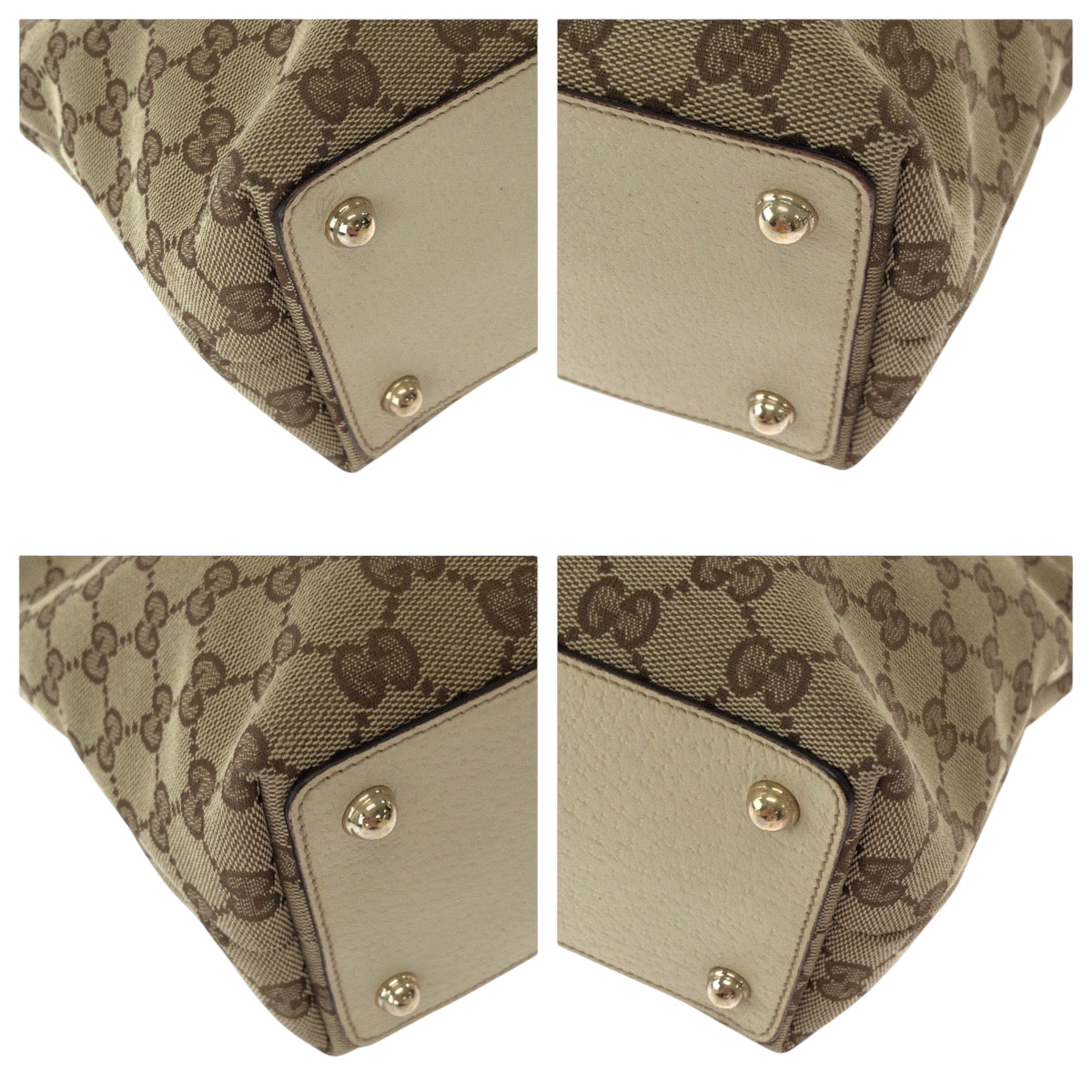 GUCCI Tote Bag 120840 GG canvas Brown Ivory Gold Metal Tote Bag Shoulder Bag Women Used