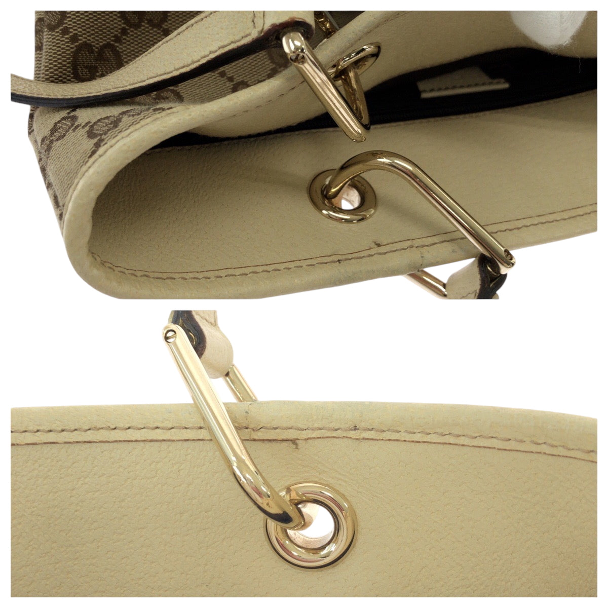 GUCCI Tote Bag 120840 GG canvas Brown Ivory Gold Metal Tote Bag Shoulder Bag Women Used