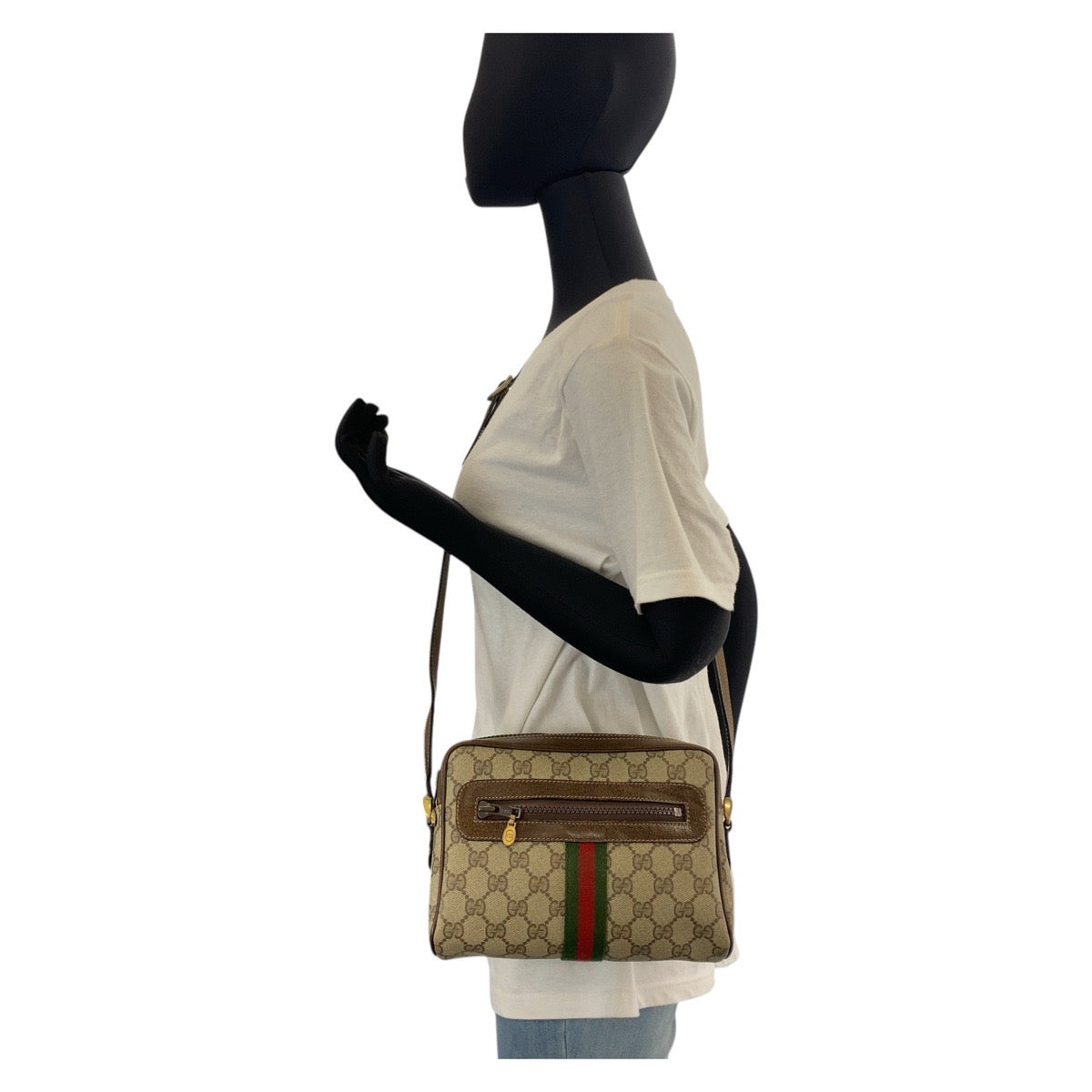 GUCCI Shoulder Bag 51 01 3552 GG Supreme canvas, leather Beige Brown Gold Metal Shoulder Bag pochette Sherry line Women Used