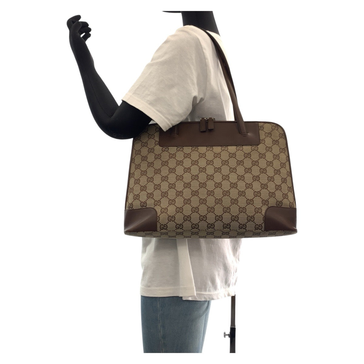 GUCCI Tote Bag 002 1122 GG canvas, leather Brown Gold Metal Tote Bag Shoulder Bag Unisex Women Used