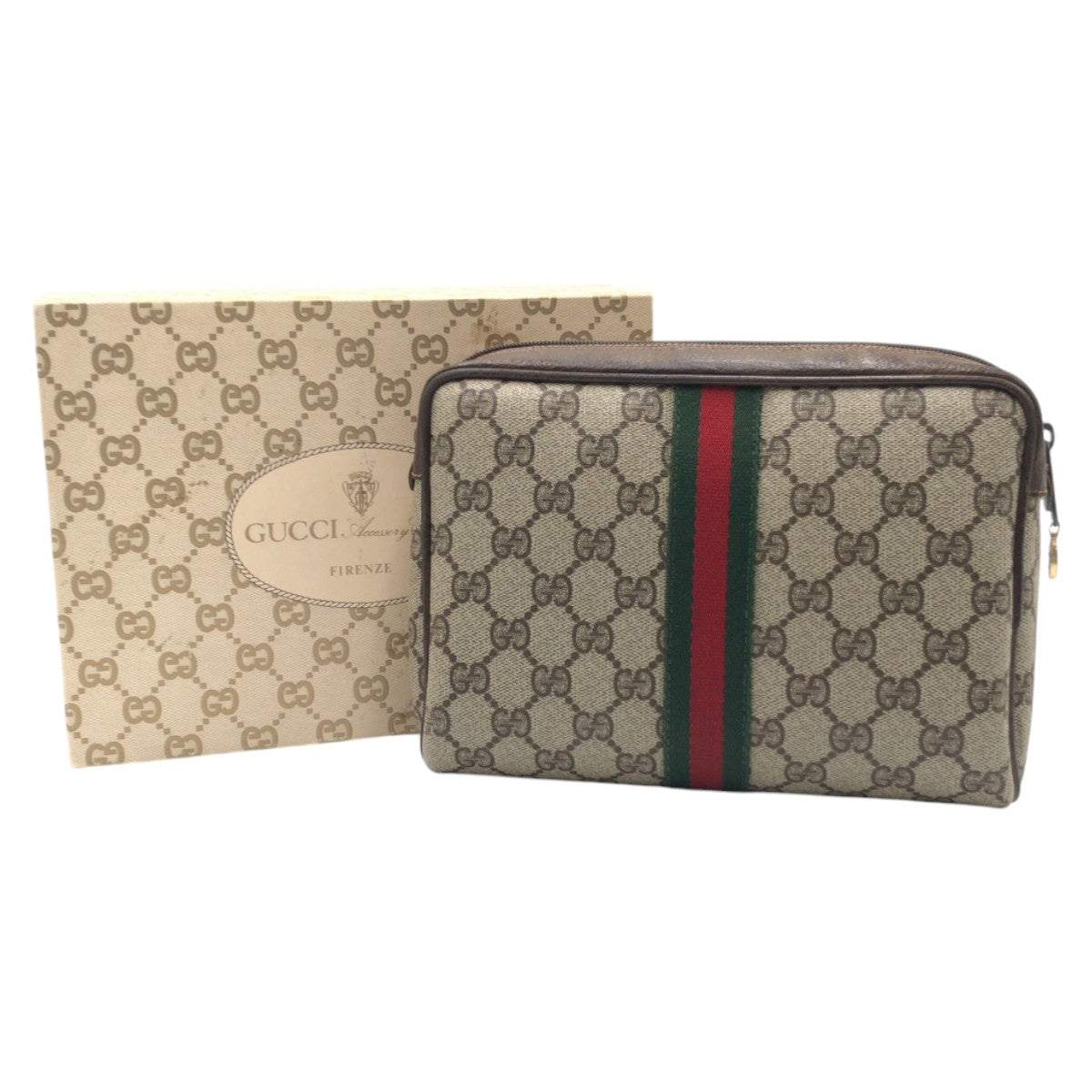 GUCCI Clutch bag 98 16 014 GG Supreme Canvas Brown Sherry line