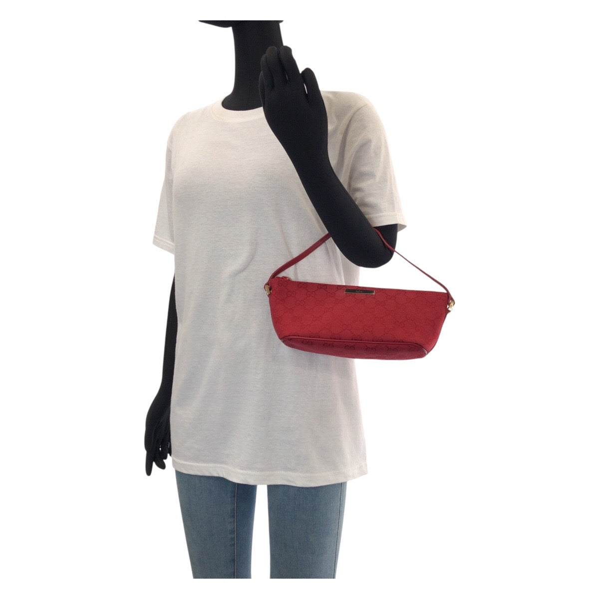 GUCCI Handbag 039 1103 GG canvas, leather Red Gold Metal Handbag accessory pouch Women Used