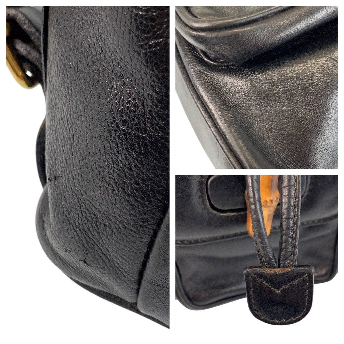 GUCCI Backpack 003 1705 0030 leather Black Gold Metal Backpack Backpack Bamboo Women Used