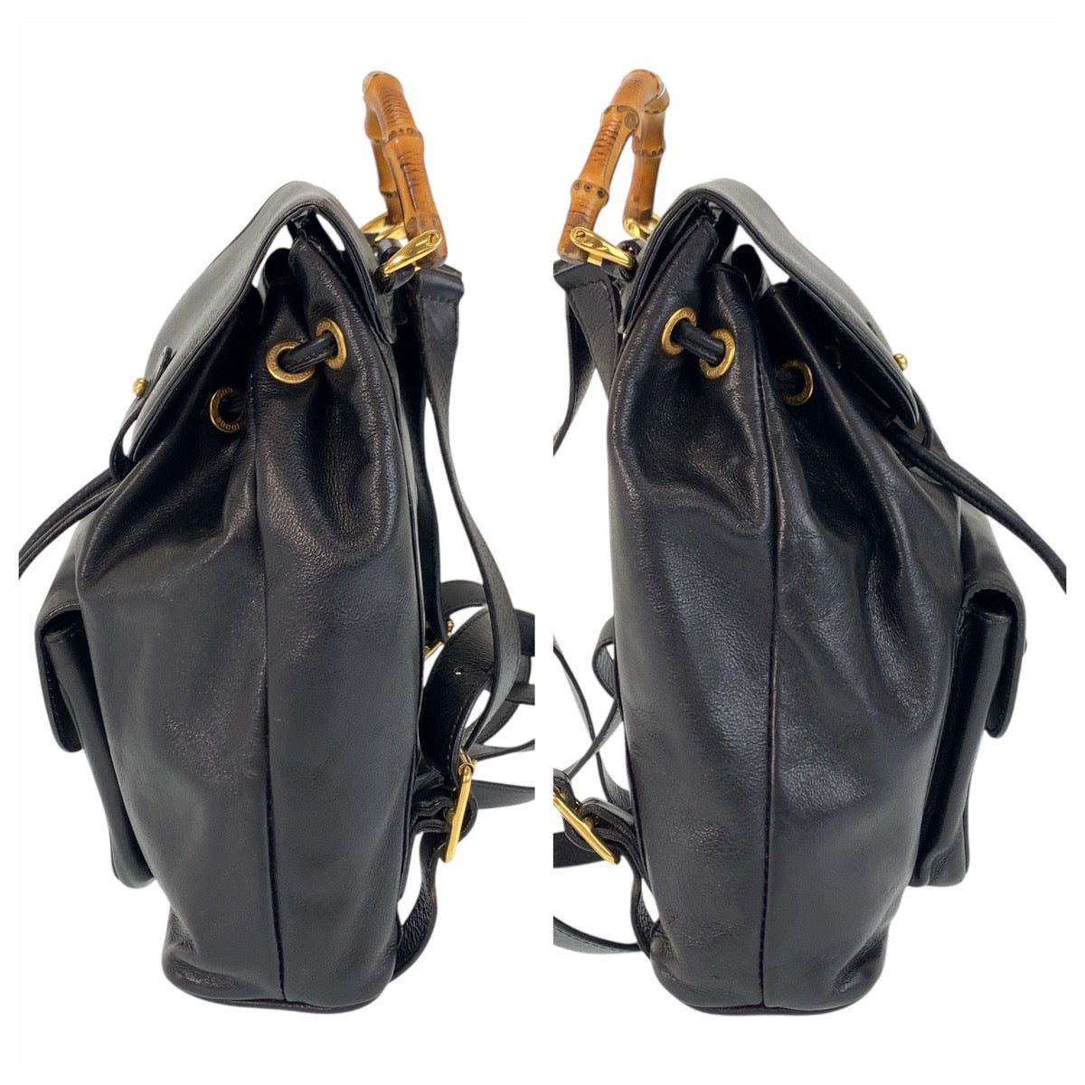 GUCCI Backpack 003 1705 0030 leather Black Gold Metal Backpack Backpack Bamboo Women Used