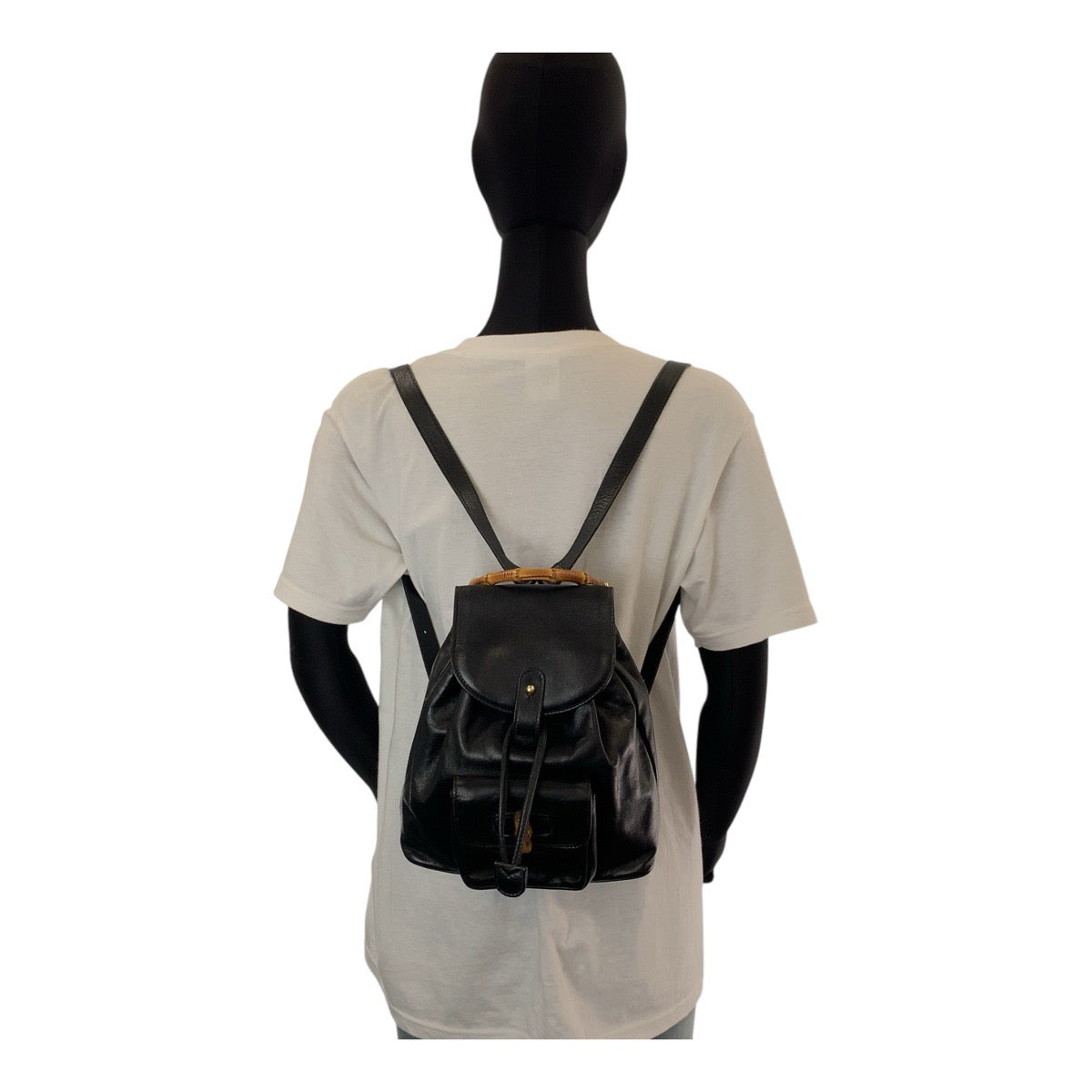 GUCCI Backpack 003 1705 0030 leather Black Gold Metal Backpack Backpack Bamboo Women Used