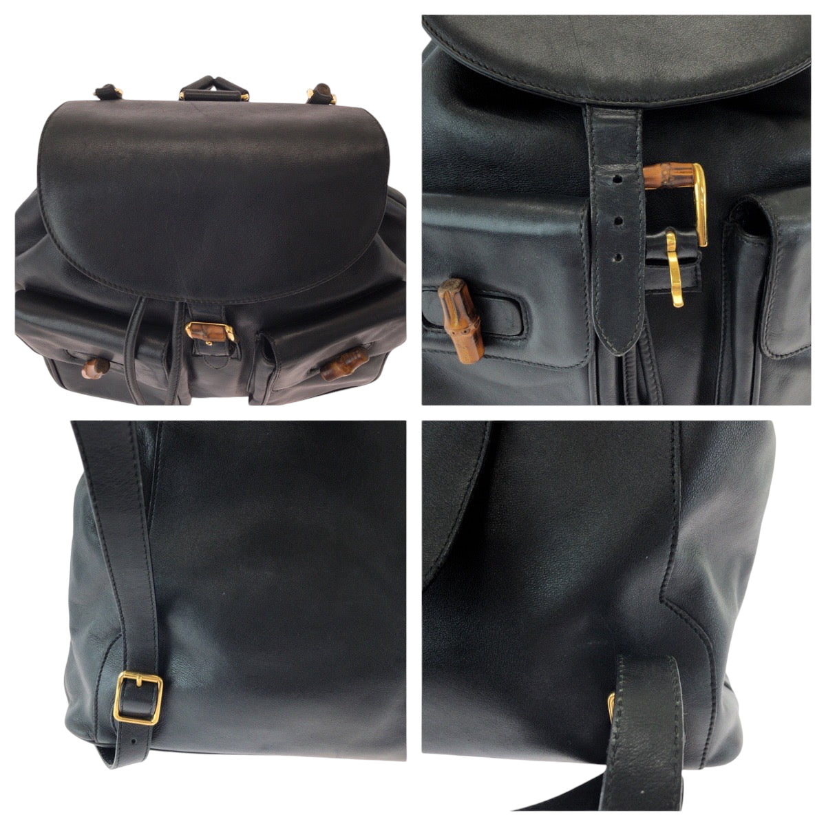 GUCCI Backpack 003 2058 0016 leather Black Brown Backpack Backpack Bamboo Old Gucci Women Used