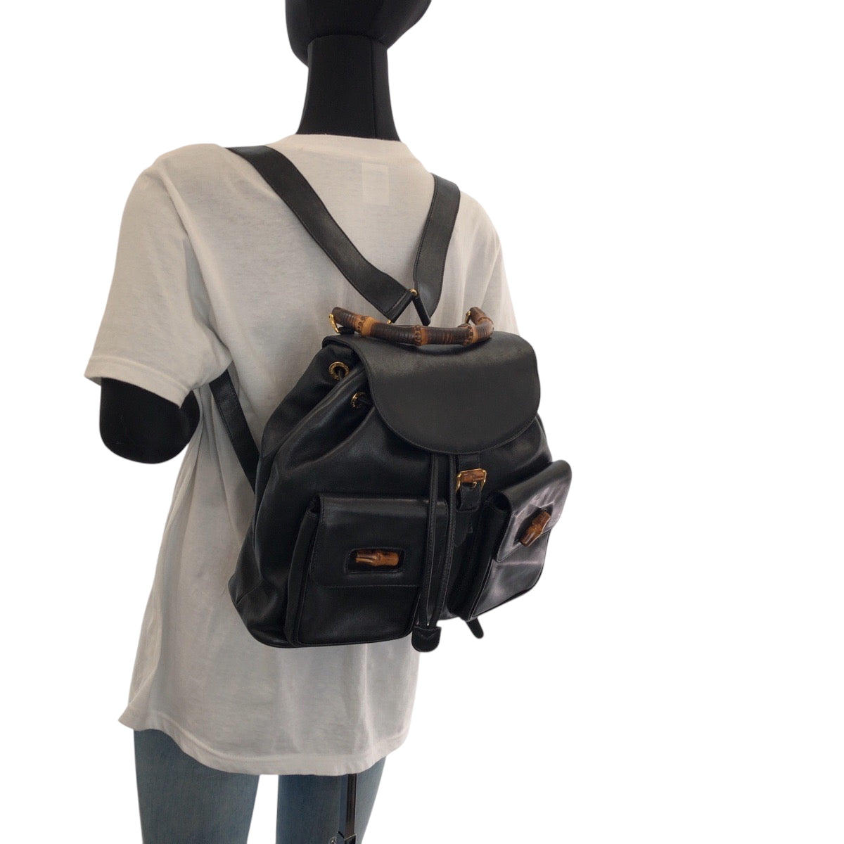 GUCCI Backpack 003 2058 0016 leather Black Brown Backpack Backpack Bamboo Old Gucci Women Used