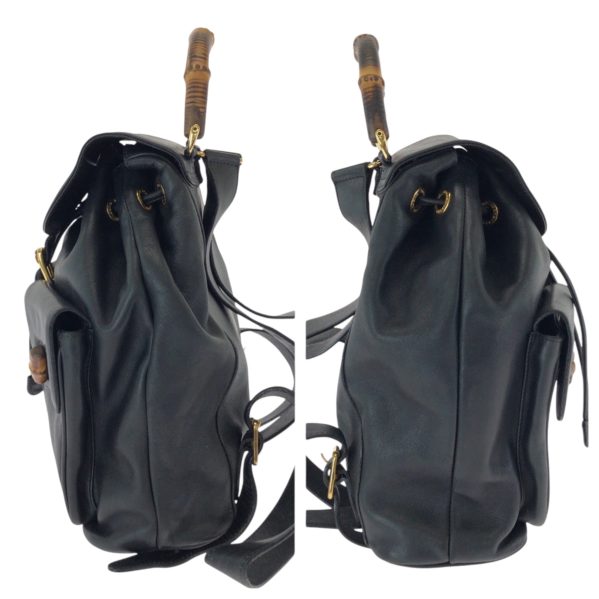 GUCCI Backpack 003 2058 0016 leather Black Brown Backpack Backpack Bamboo Old Gucci Women Used