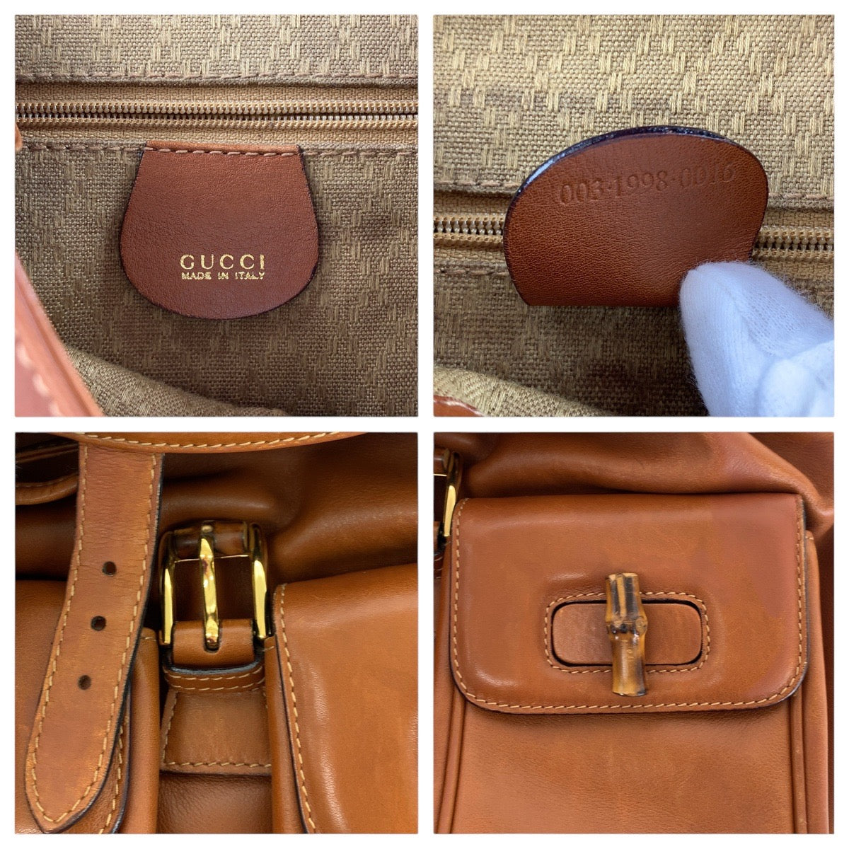 GUCCI Backpack 003 1998 0016 leather Light Brown Camel Gold Metal Backpacks & Daypacks Backpacks Bamboo Women Used