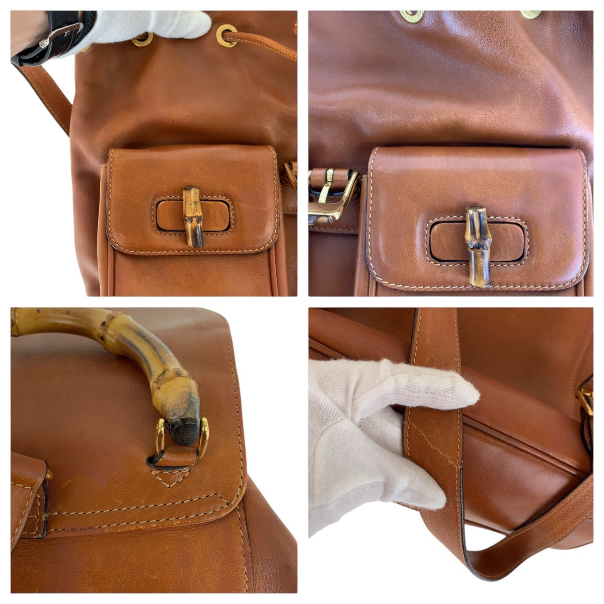GUCCI Backpack 003 1998 0016 leather Light Brown Camel Gold Metal Backpacks & Daypacks Backpacks Bamboo Women Used
