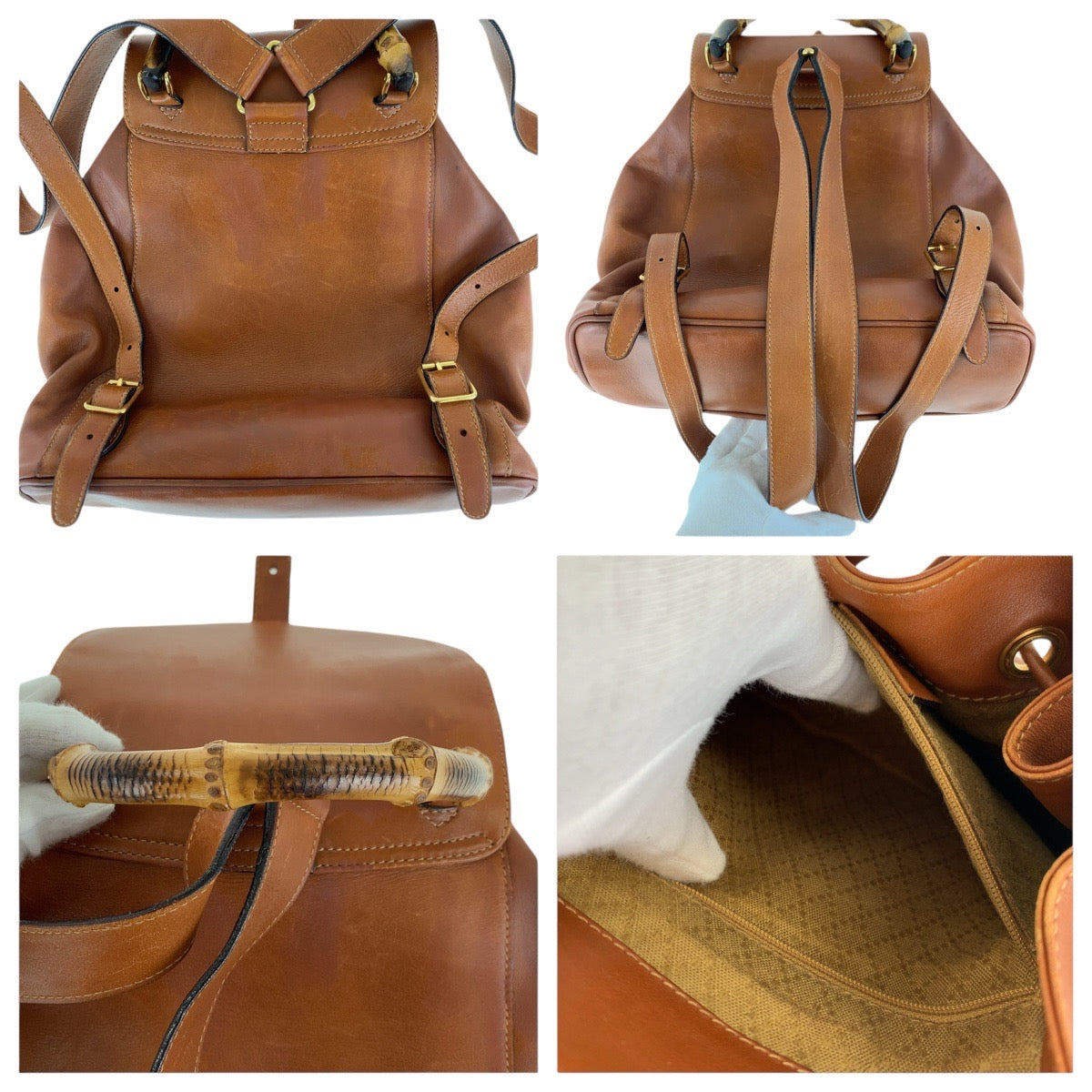 GUCCI Backpack 003 1998 0016 leather Light Brown Camel Gold Metal Backpacks & Daypacks Backpacks Bamboo Women Used