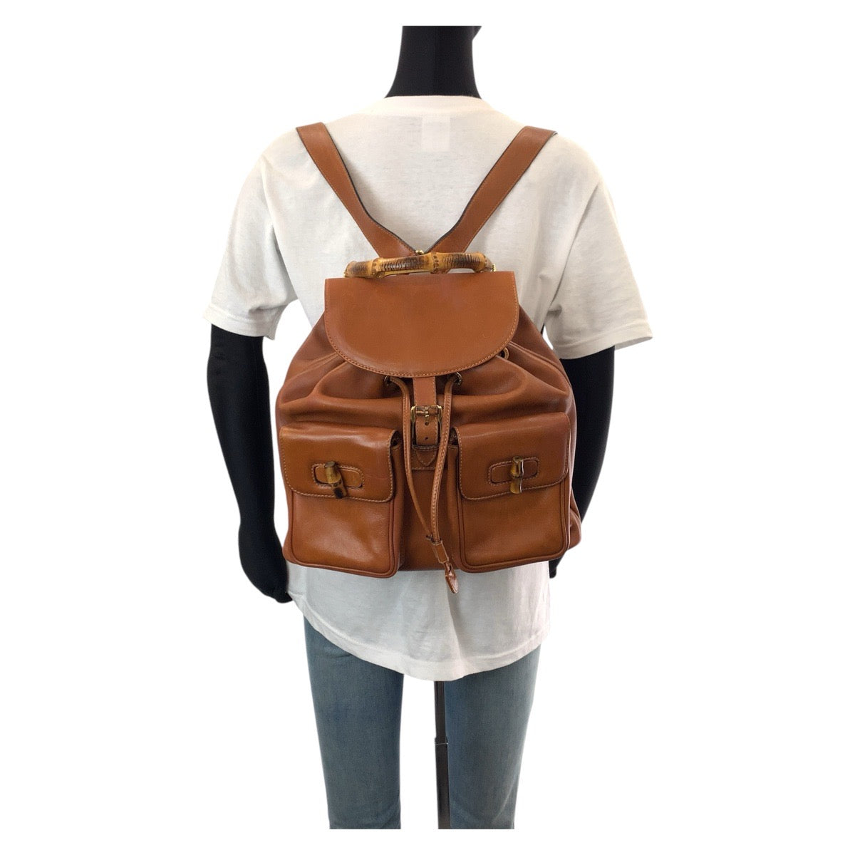 GUCCI Backpack 003 1998 0016 leather Light Brown Camel Gold Metal Backpacks & Daypacks Backpacks Bamboo Women Used