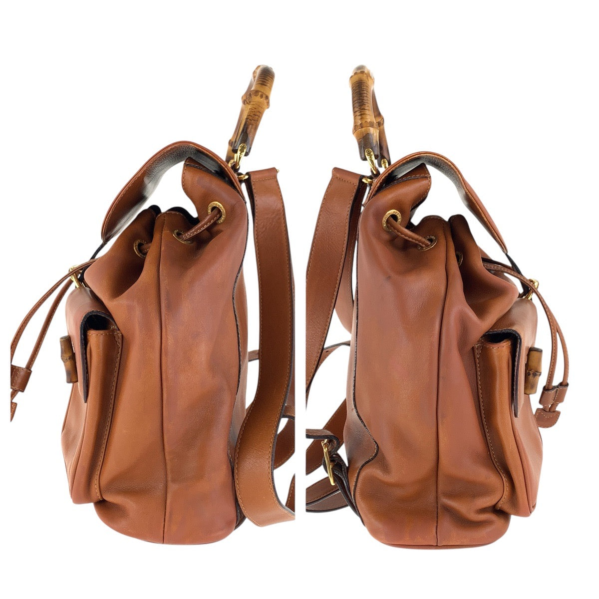 GUCCI Backpack 003 1998 0016 leather Light Brown Camel Gold Metal Backpacks & Daypacks Backpacks Bamboo Women Used