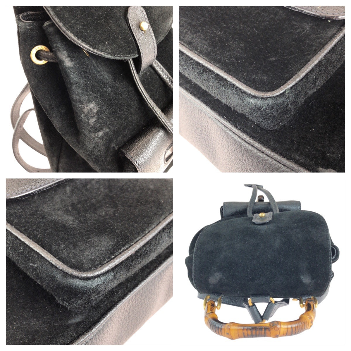 GUCCI Backpack 003 1705 Suede, Leather Black GoldMetal Backpack bag pack Bamboo Women Used