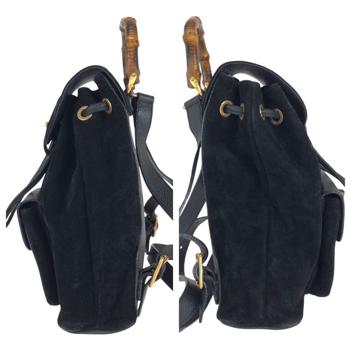 GUCCI Backpack 003 1705 Suede, Leather Black GoldMetal Backpack bag pack Bamboo Women Used