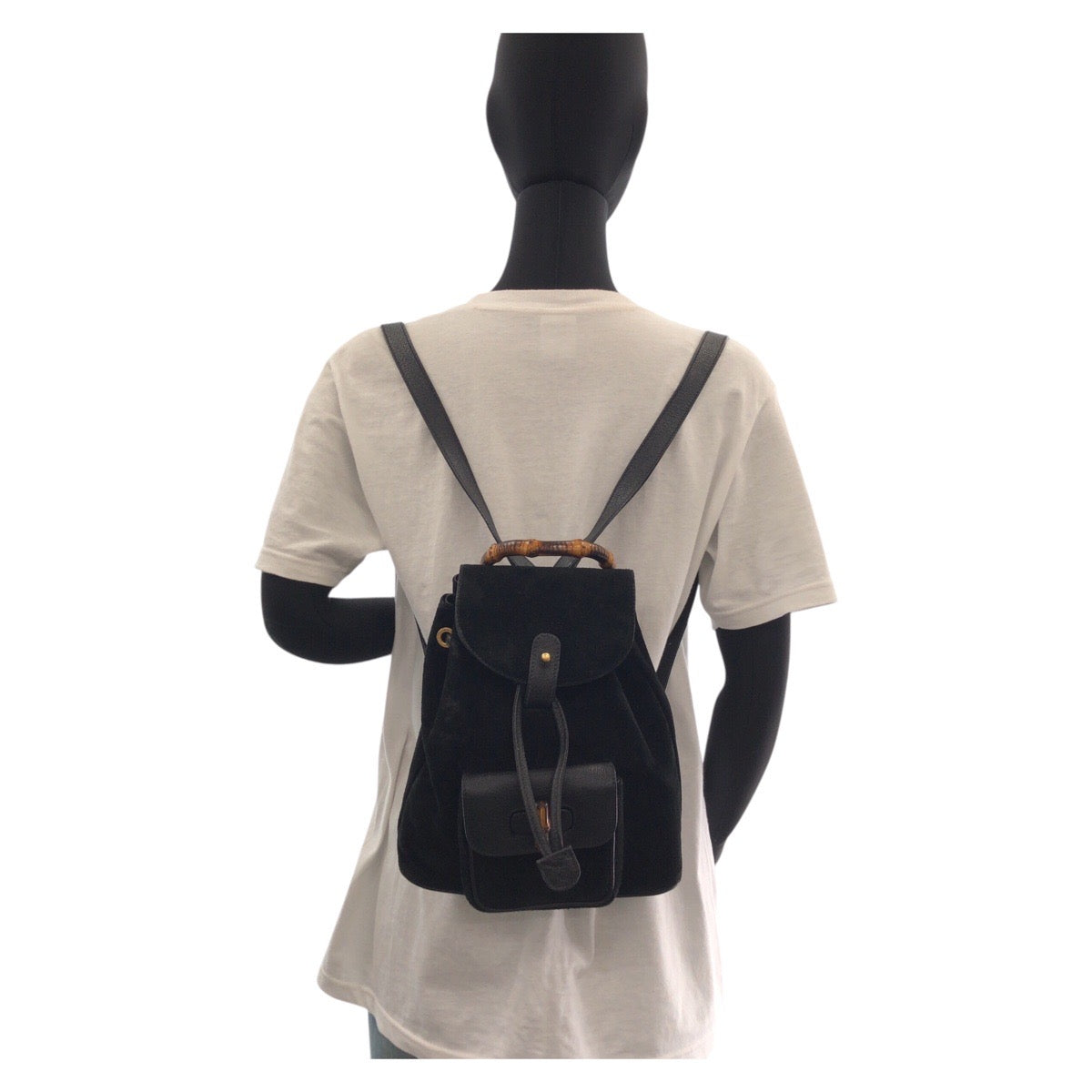 GUCCI Backpack 003 1705 Suede, Leather Black GoldMetal Backpack bag pack Bamboo Women Used