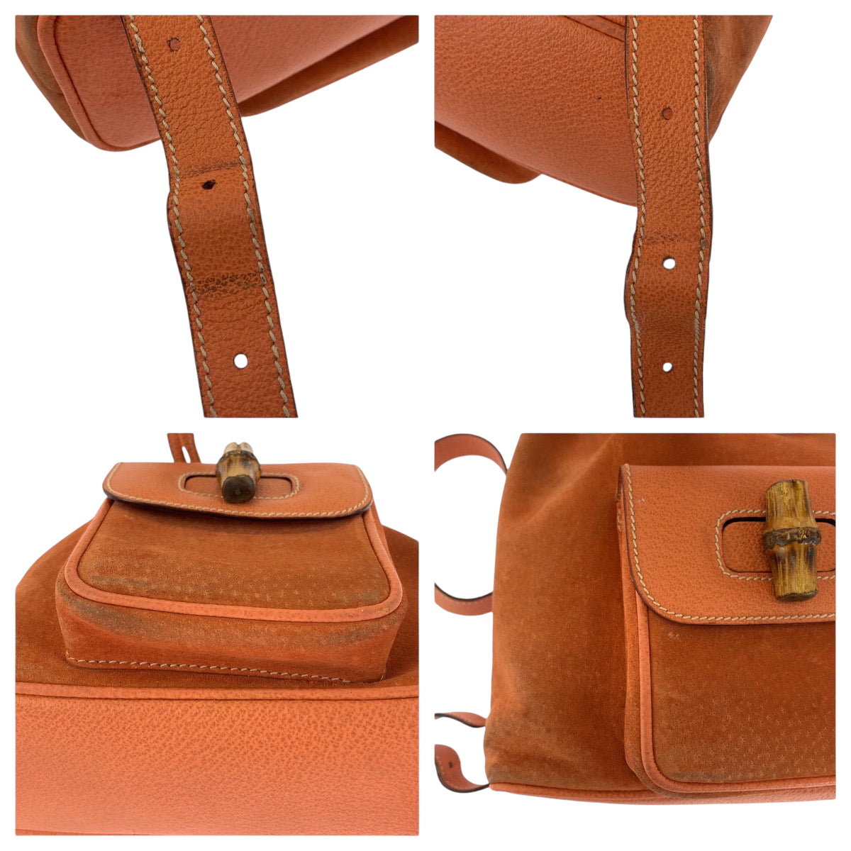 GUCCI Backpack 003 3444 0030 Suede Orange Brown Gold Metal Backpack Backpack Bamboo Women Used