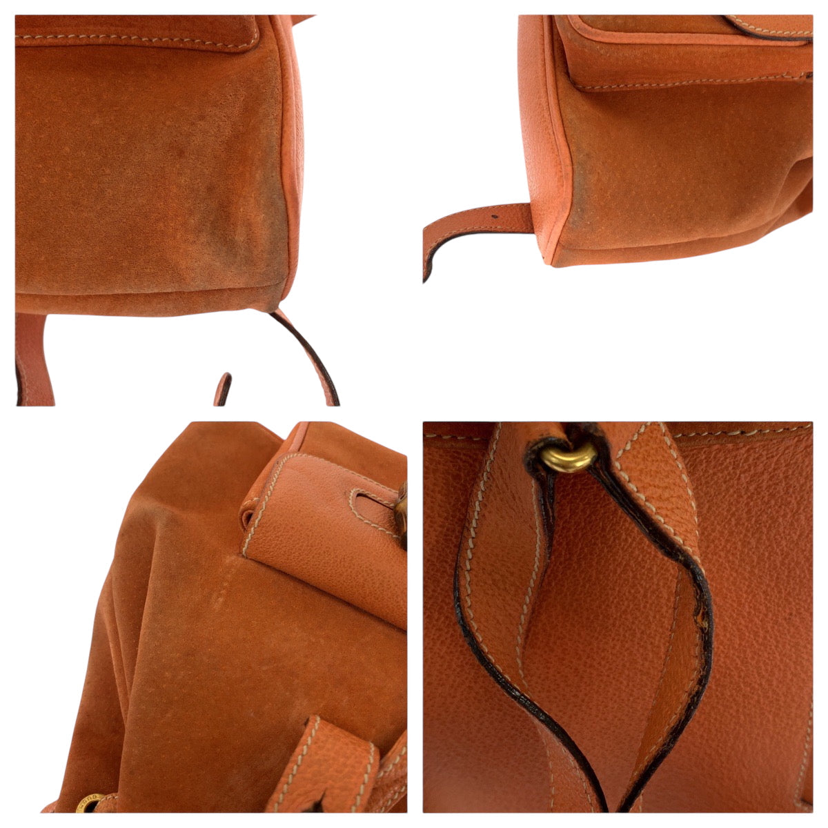 GUCCI Backpack 003 3444 0030 Suede Orange Brown Gold Metal Backpack Backpack Bamboo Women Used