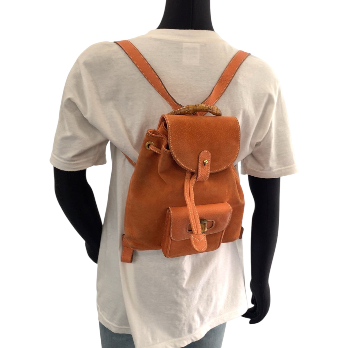 GUCCI Backpack 003 3444 0030 Suede Orange Brown Gold Metal Backpack Backpack Bamboo Women Used