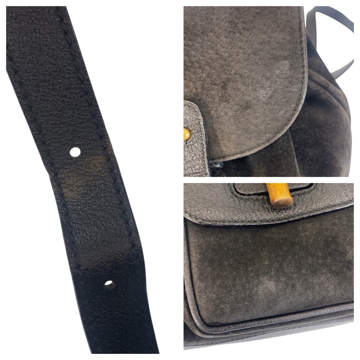 GUCCI Backpack 003 1705 0030 Suede, Leather Black GoldMetal Backpack bag pack Bamboo Women Used