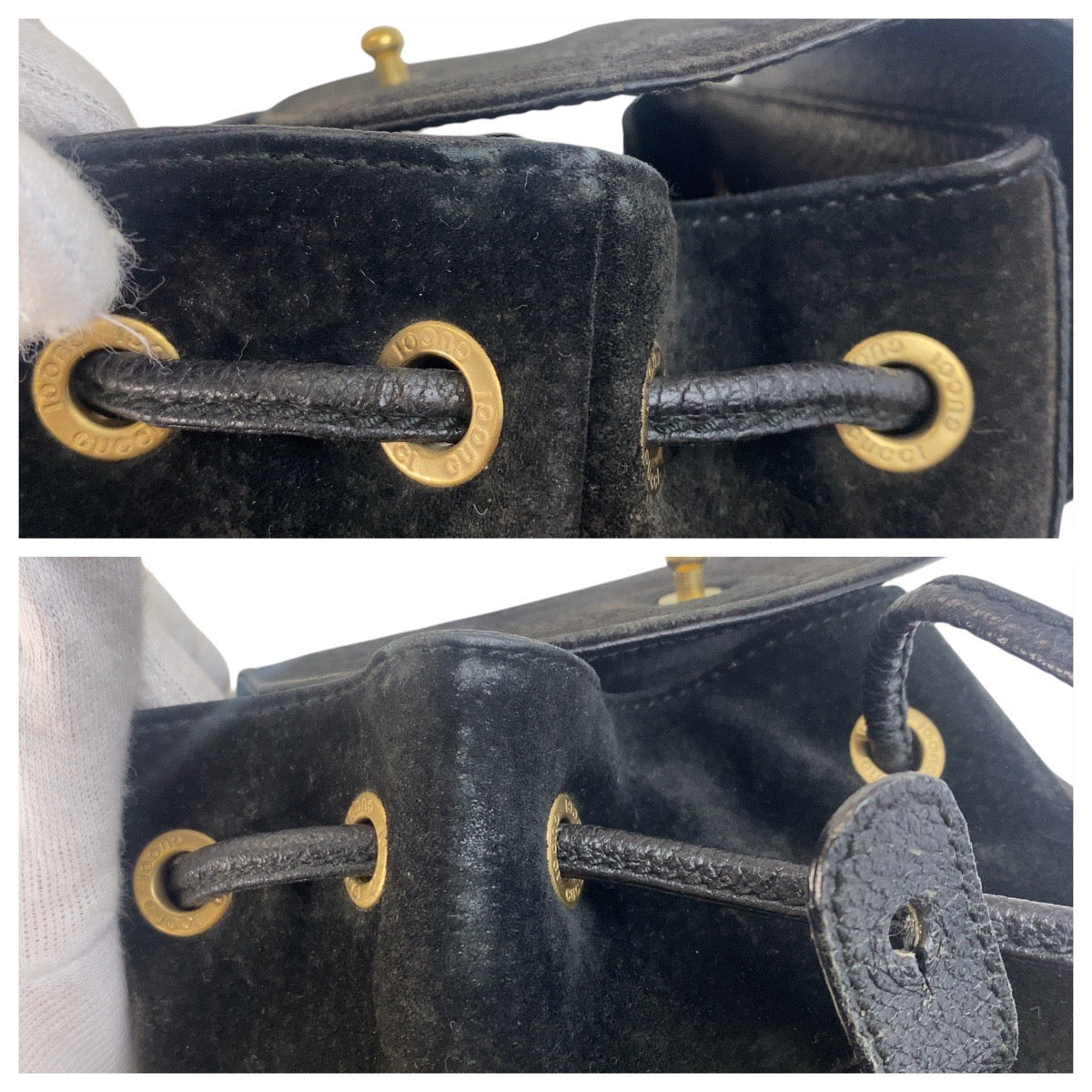 GUCCI Backpack 003 1705 0030 Suede, Leather Black GoldMetal Backpack bag pack Bamboo Women Used