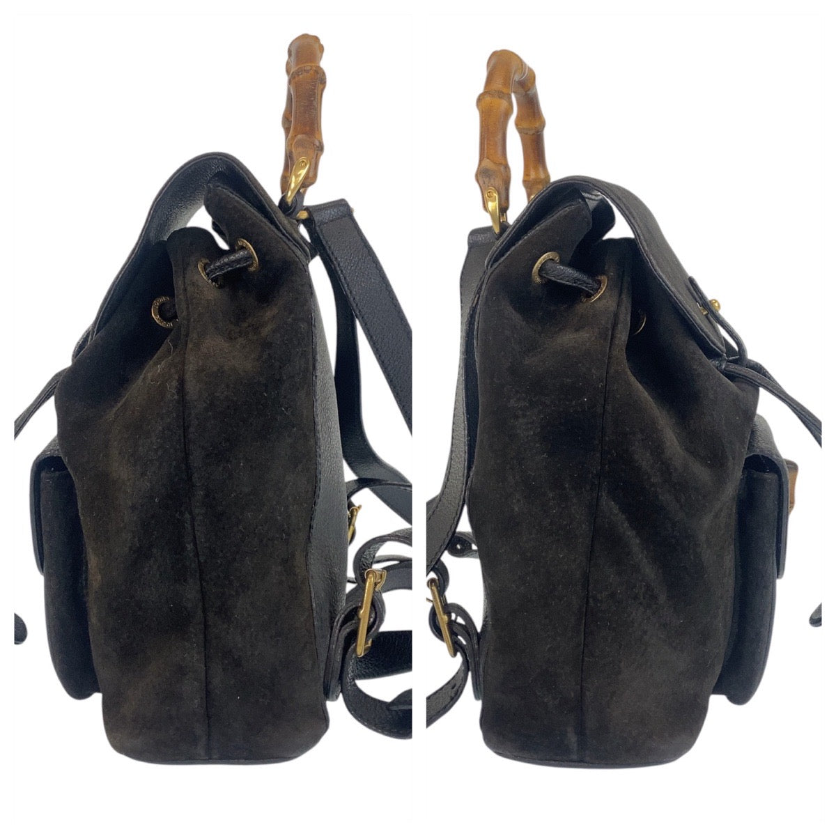 GUCCI Backpack 003 1705 0030 Suede, Leather Black GoldMetal Backpack bag pack Bamboo Women Used