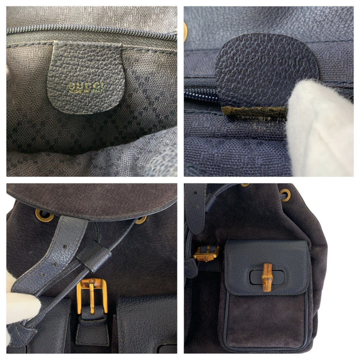 GUCCI Backpack 003 2058 0016 Suede, Leather Navy Backpacks & Daypacks Backpacks Bamboo Women Used