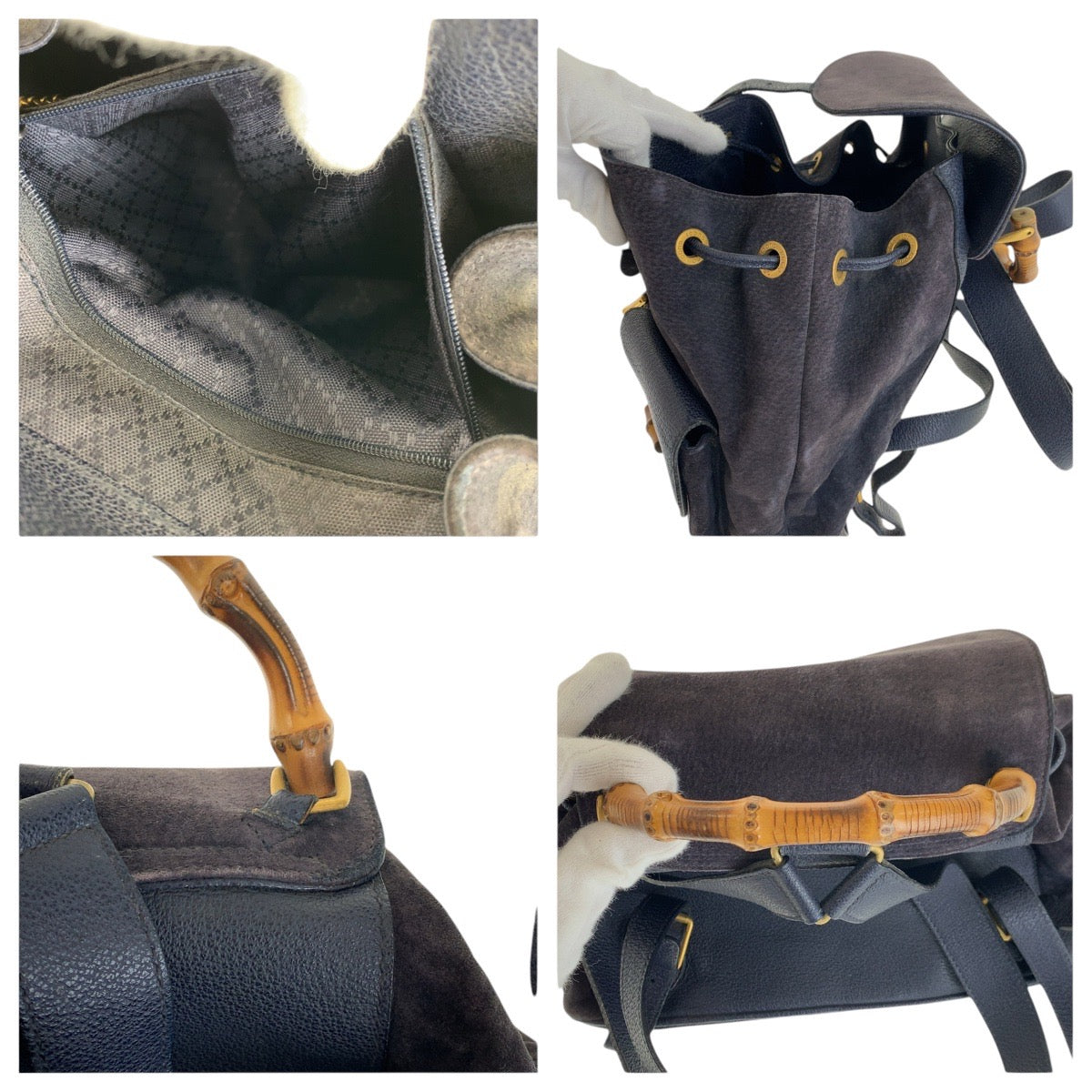 GUCCI Backpack 003 2058 0016 Suede, Leather Navy Backpacks & Daypacks Backpacks Bamboo Women Used
