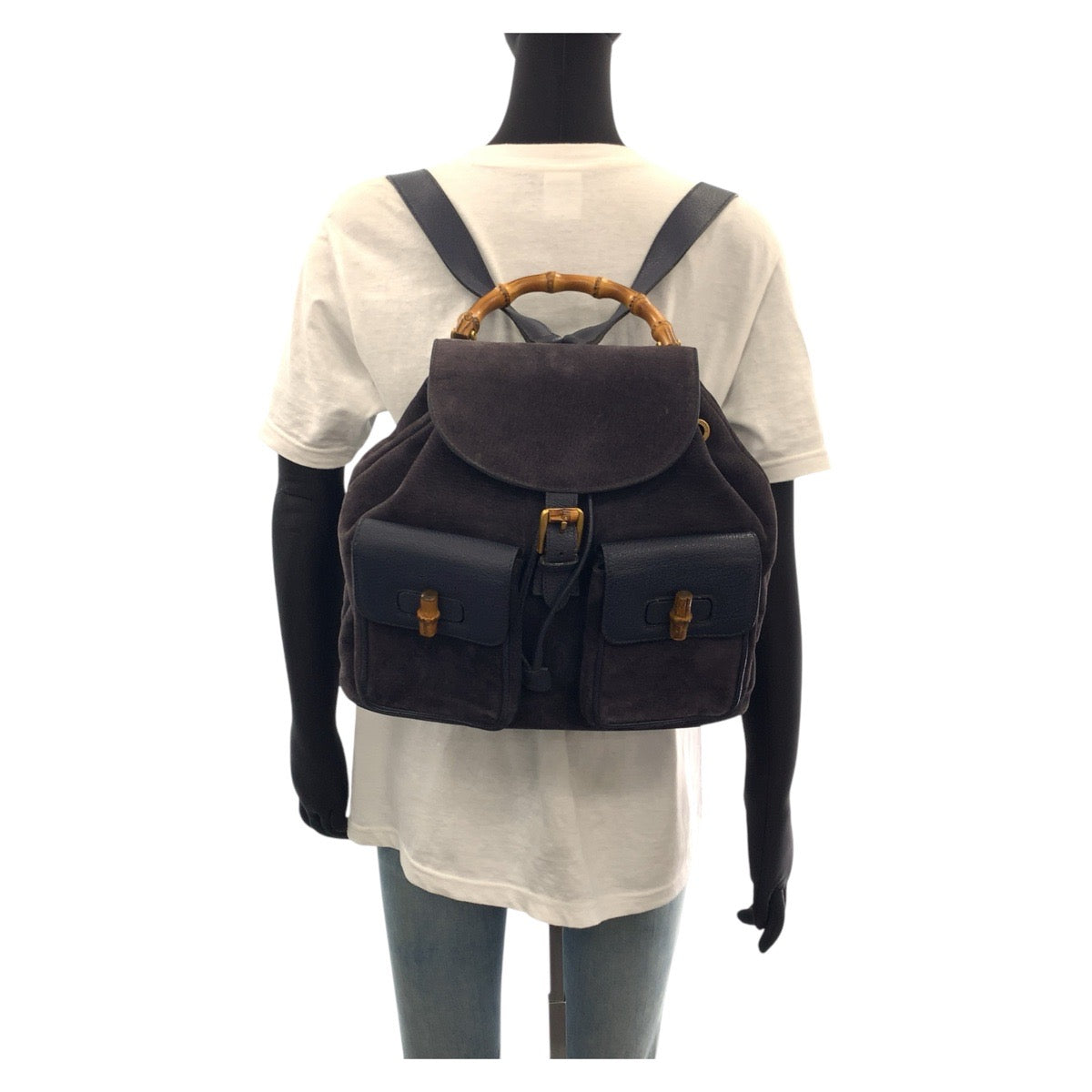 GUCCI Backpack 003 2058 0016 Suede, Leather Navy Backpacks & Daypacks Backpacks Bamboo Women Used