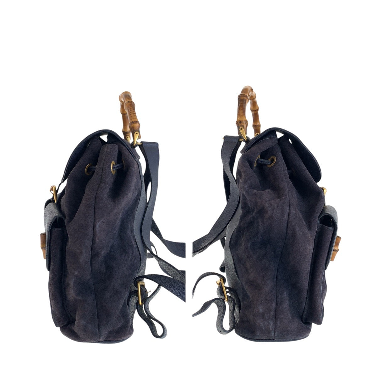 GUCCI Backpack 003 2058 0016 Suede, Leather Navy Backpacks & Daypacks Backpacks Bamboo Women Used