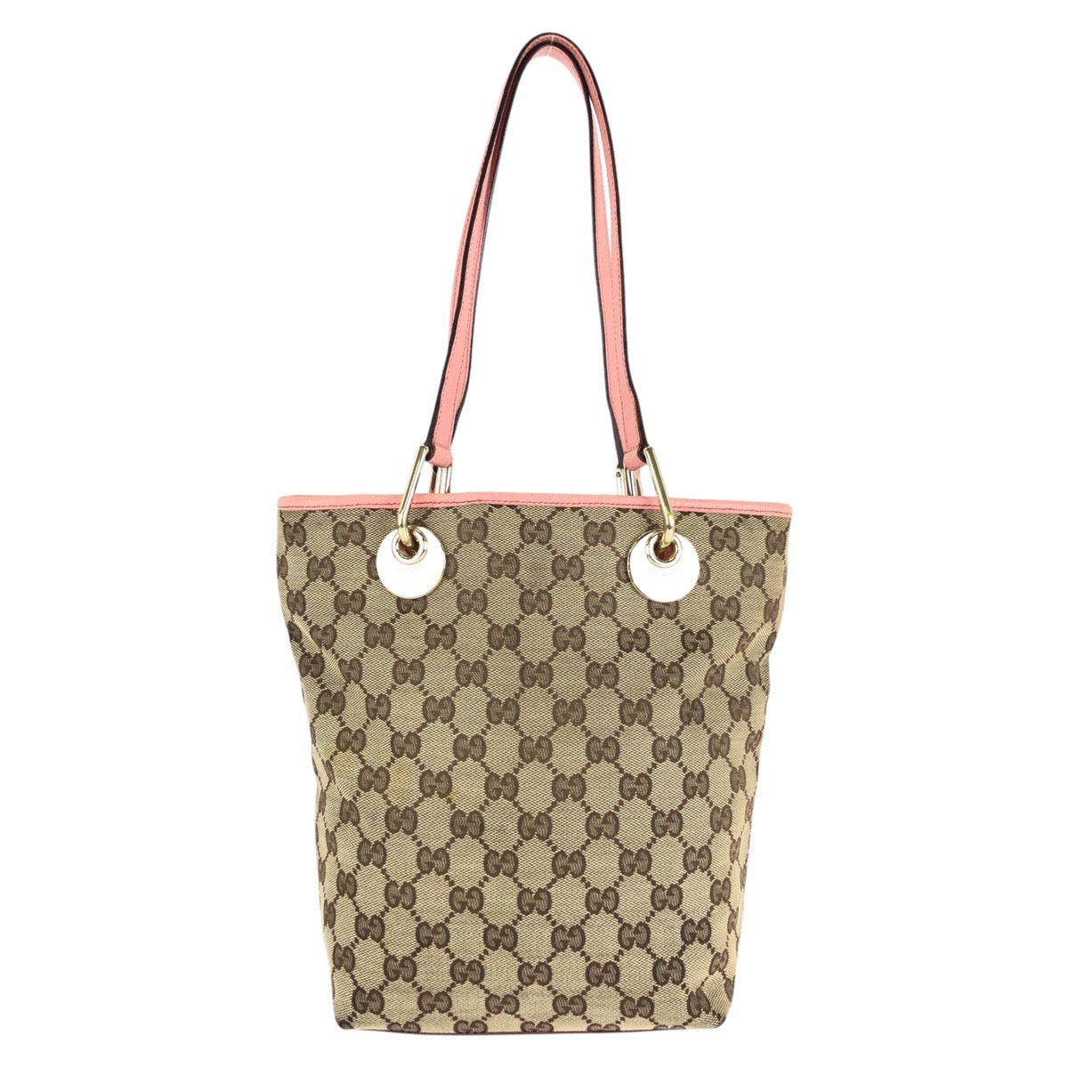 GUCCI Tote Bag 120840 GG canvas, leather Beige Pink Gold Metal Tote Bag Shoulder Bag Women Used