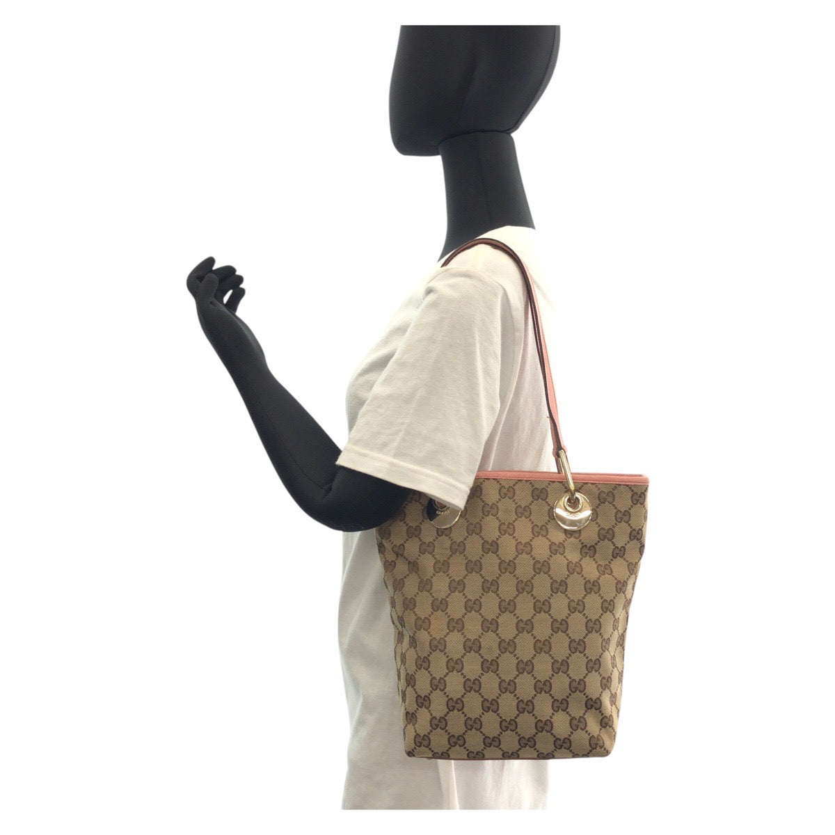 GUCCI Tote Bag 120840 GG canvas, leather Beige Pink Gold Metal Tote Bag Shoulder Bag Women Used