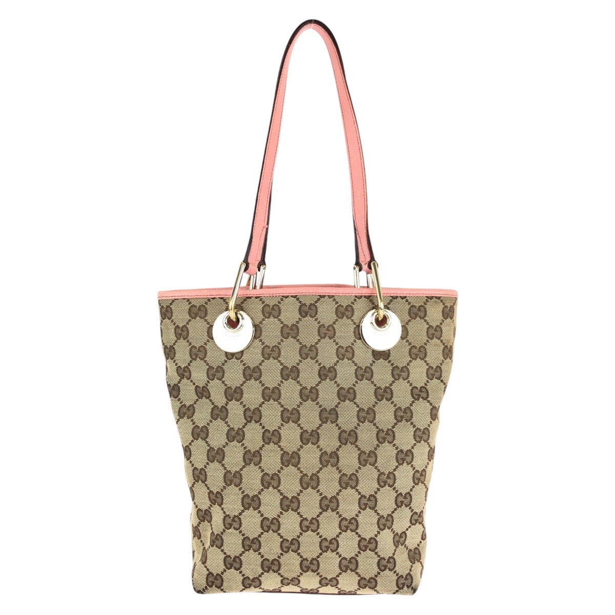 GUCCI Tote Bag 120840 GG canvas, leather Beige Pink Gold Metal Tote Bag Shoulder Bag Women Used