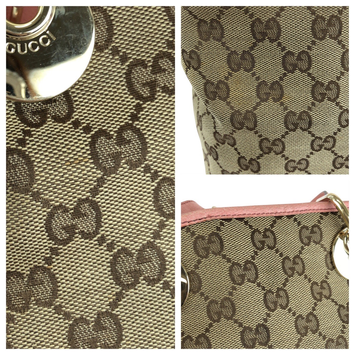 GUCCI Tote Bag 120840 GG canvas, leather Beige Pink Gold Metal Tote Bag Shoulder Bag Women Used