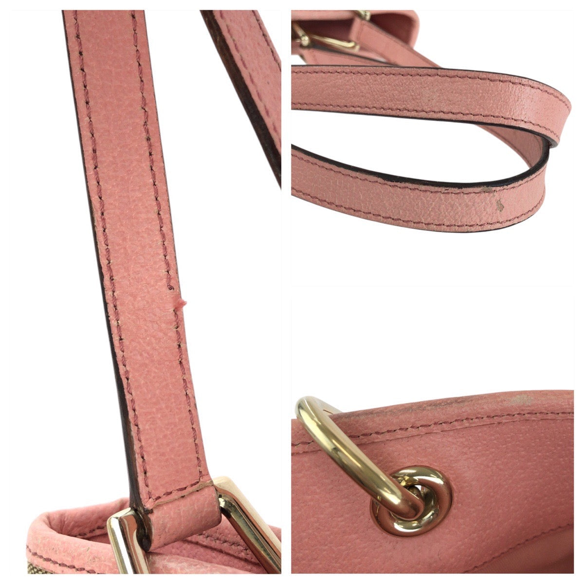 GUCCI Tote Bag 120840 GG canvas, leather Beige Pink Gold Metal Tote Bag Shoulder Bag Women Used