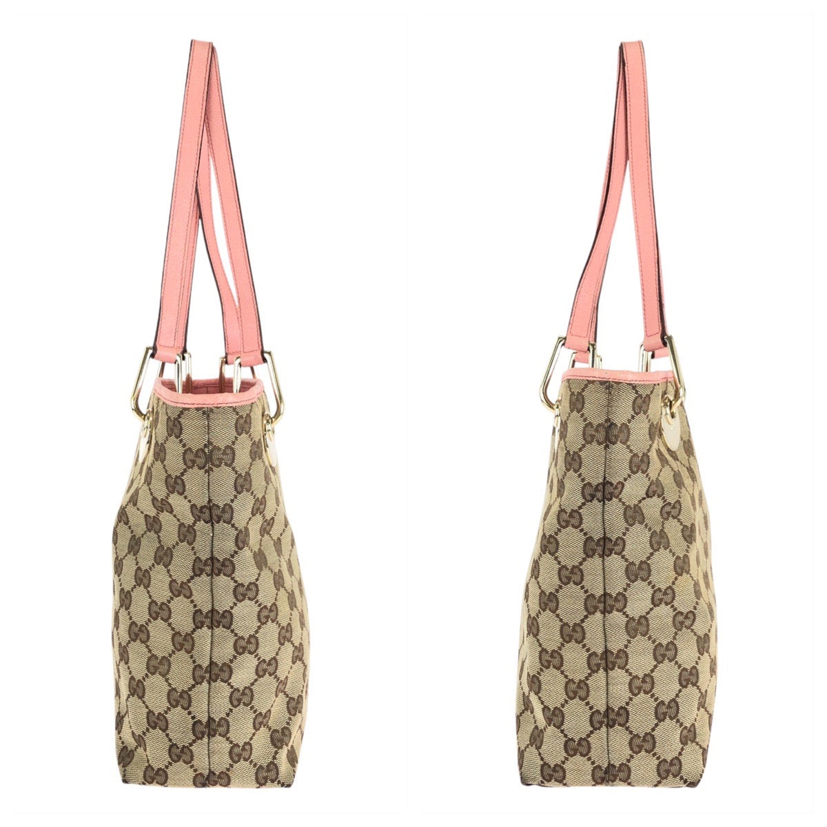 GUCCI Tote Bag 120840 GG canvas, leather Beige Pink Gold Metal Tote Bag Shoulder Bag Women Used