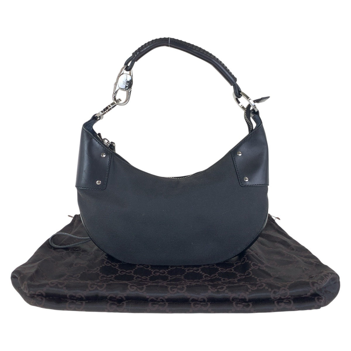 GUCCI Shoulder Bag 109208 Canvas, Leather Black Silver Metal Hobo Women Used