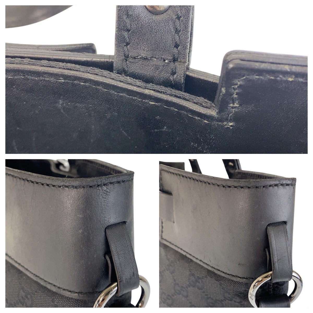 GUCCI Tote Bag 107736 GG canvas, leather Black black Tote Bag Shoulder Bag Women Used