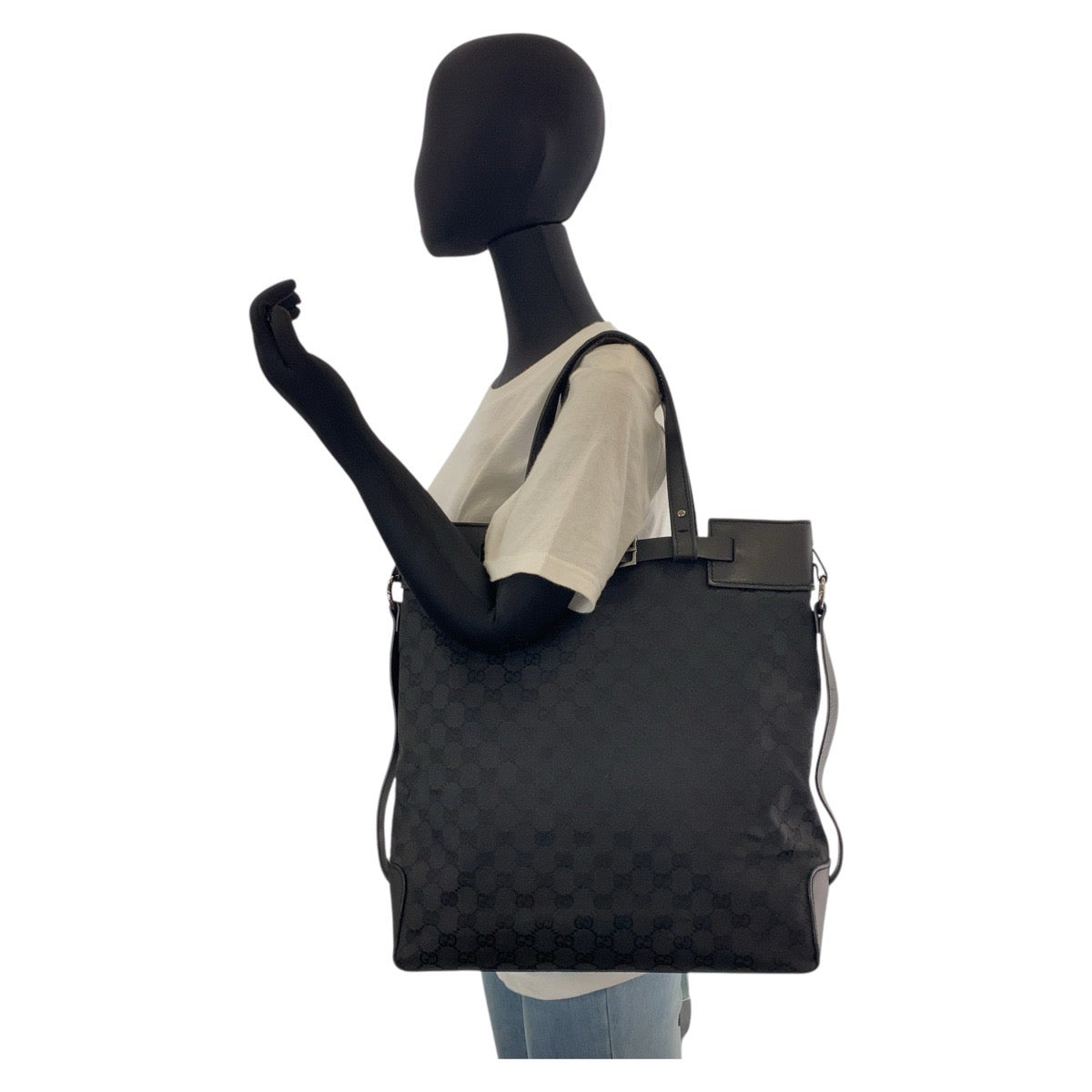 GUCCI Tote Bag 107736 GG canvas, leather Black black Tote Bag Shoulder Bag Women Used