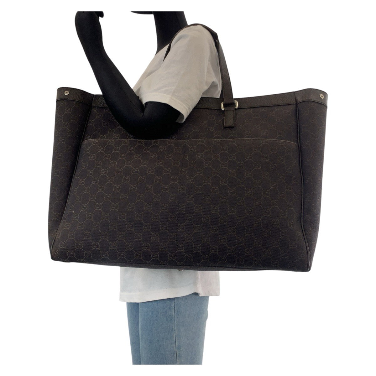 GUCCI Tote Bag 308410 GG canvas, leather Brown Silver Metal Tote Bag Shoulder Bag Unisex Women Used